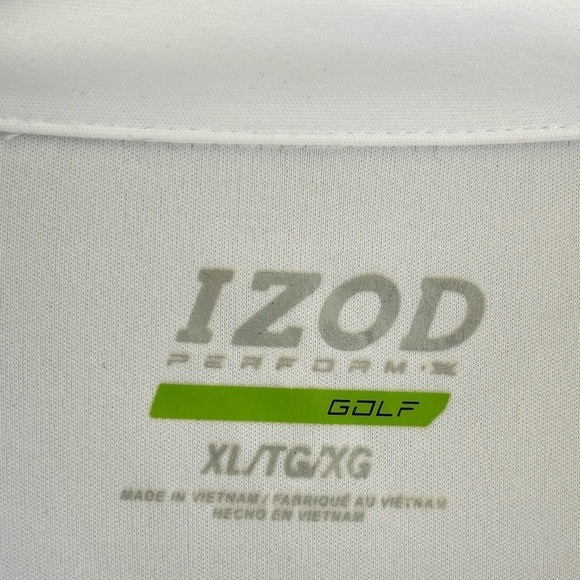Izod Golf Shirt Size XL Short Sleeve Collared White Blue Gray Yellow Colorblock - Picture 4 of 8